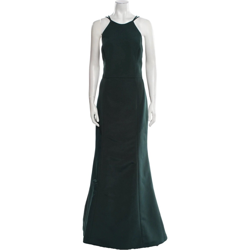 Amsale Womens High Neck Sleeveless Zip Up Maxi Dress Gown Navy Size 8
